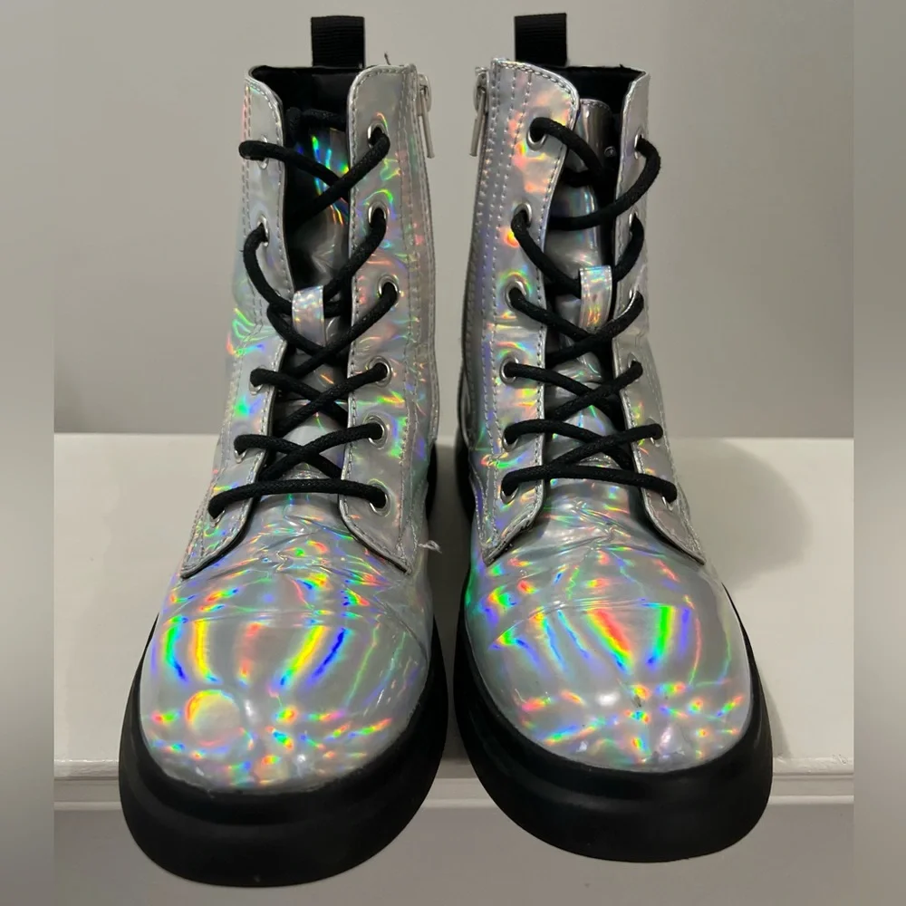 DOLCE VITA Girls Iridescent Metallic Booties | Size 4 | Lace Up + Zipper